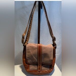 Fossil Brown Leather Crossbody with Tan Accents